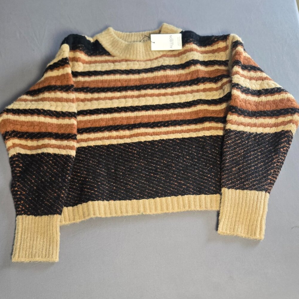 Allison New York Sweater- Tan/Brown/Black Striped Women's Sweater- NWT- Size S